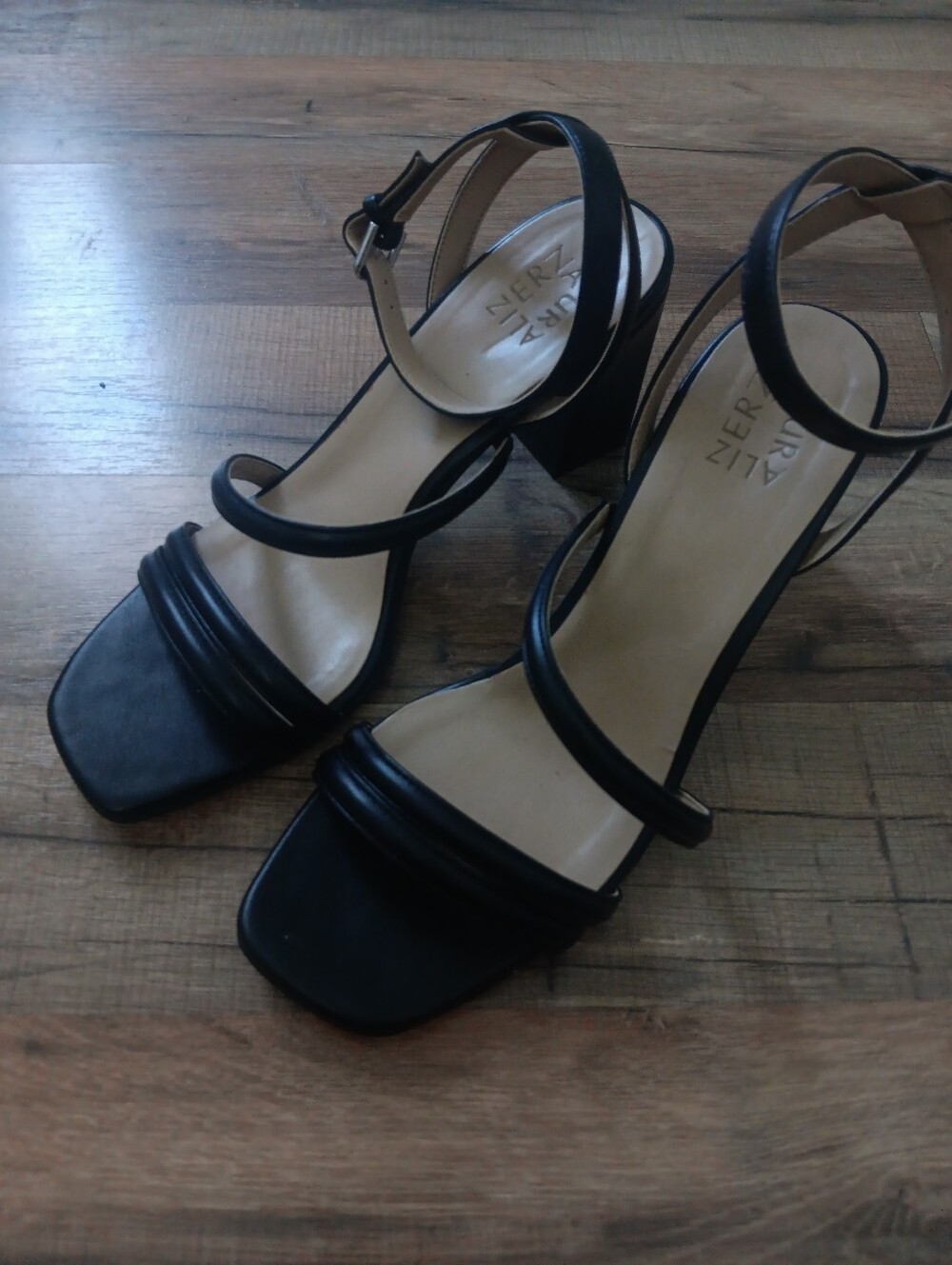 Naturalizer Brenta Black Strappy Block Heel Sandals